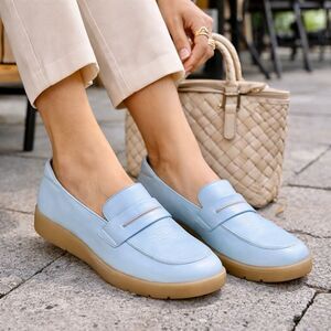 Possi Japan Light Blue Leather Loafers | Minimalist Comfort Shoes | EU 37